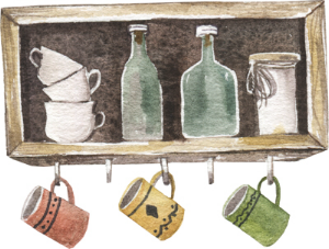 カントリーハウス風の食器棚のイラスト